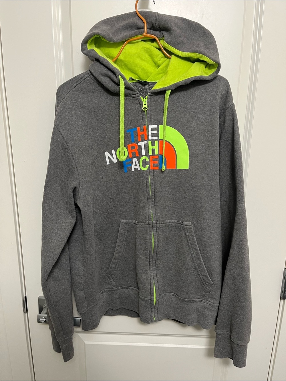 The North Face Men's Gray & Lime Zip Fleece Hoodie in size M